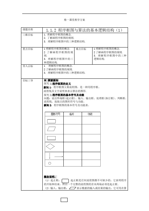 高中数学必修三教案：1.1.2+程序框图与算法的基本逻辑结构(1)