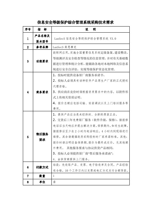 信息安全等级保护综合管理系统采购技术需求