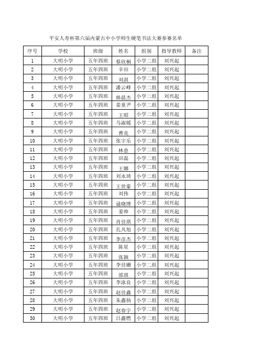 平安人寿杯参赛统计表五年四班