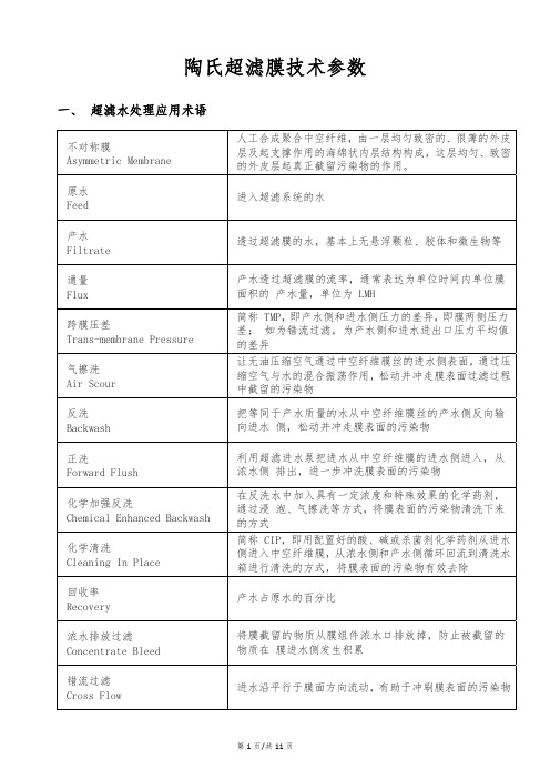 陶氏超滤膜技术资料