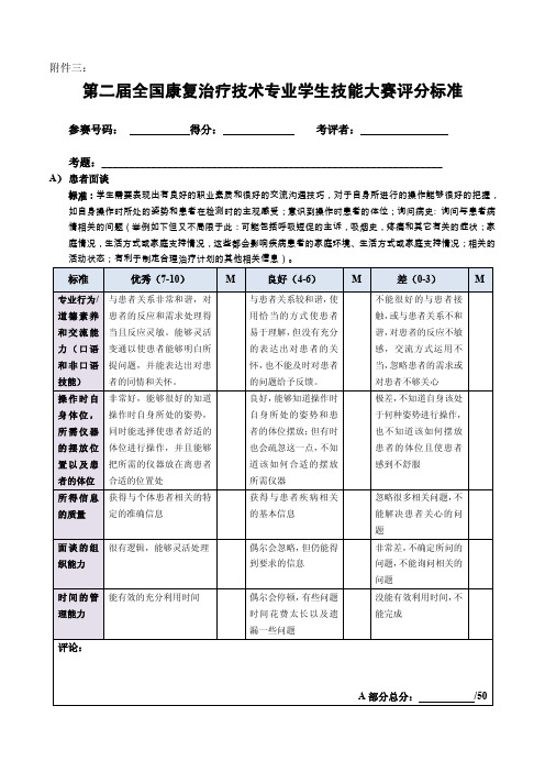 第二届全国康复治疗专业学生技能大赛评分标准