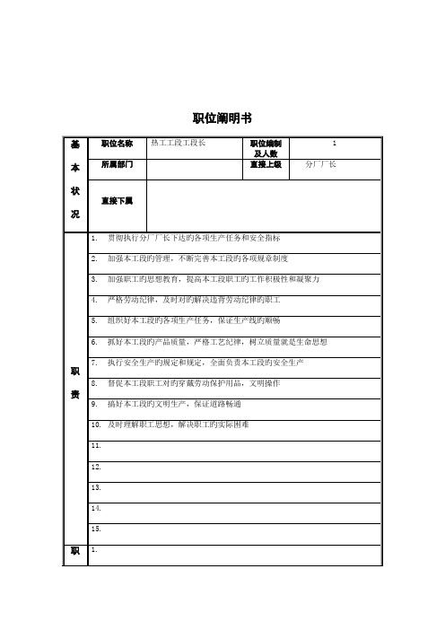 热工工段工段长岗位基本职责