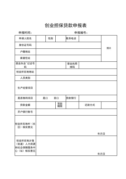 创业担保贷款表格