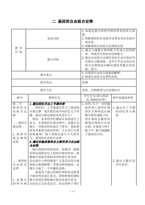 基因的自由组合定律__教案