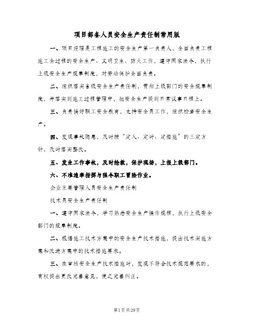 项目部各人员安全生产责任制常用版（6篇）