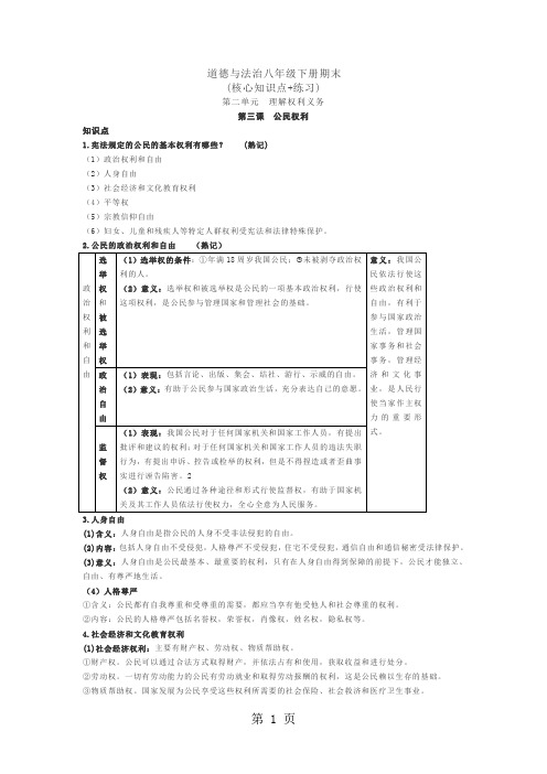 人教版道德与法治八年级下册期末(核心知识点 练习)第二单元 理解权利义务-教育文档
