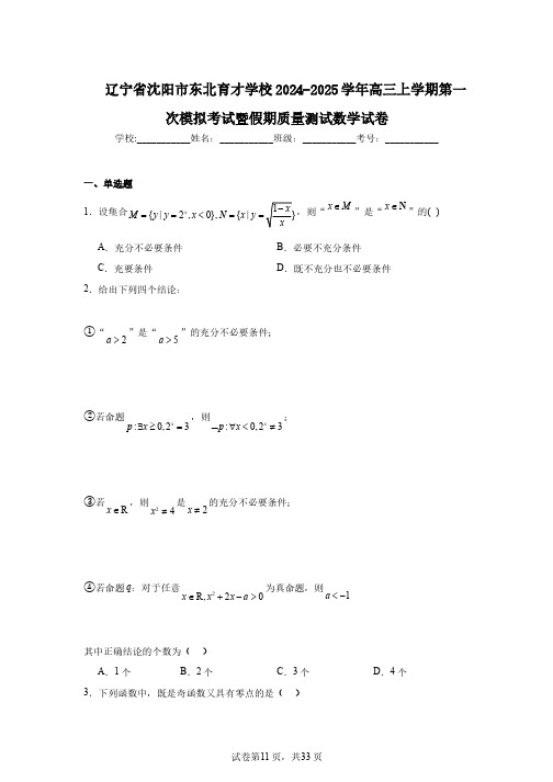 辽宁省沈阳市东北育才学校2024-2025学年高三上学期第一次模拟考试暨假期质量测试数学试卷