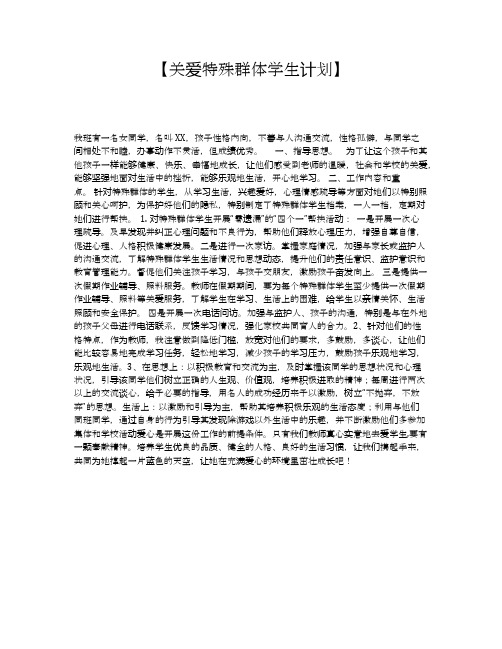 关爱特殊群体学生计划-教师工作计划总结