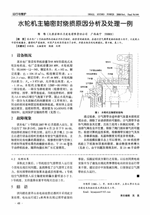 水轮机主轴密封烧损原因分析及处理一例