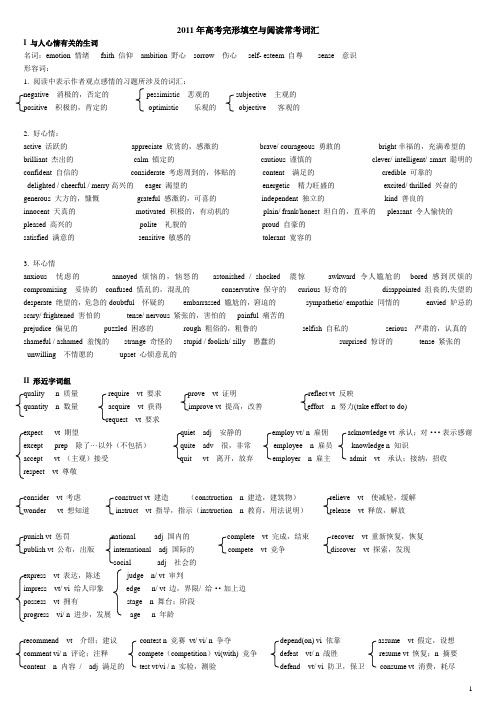2011年阅读完形高频词汇1
