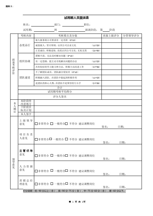 试用期人员面谈表 