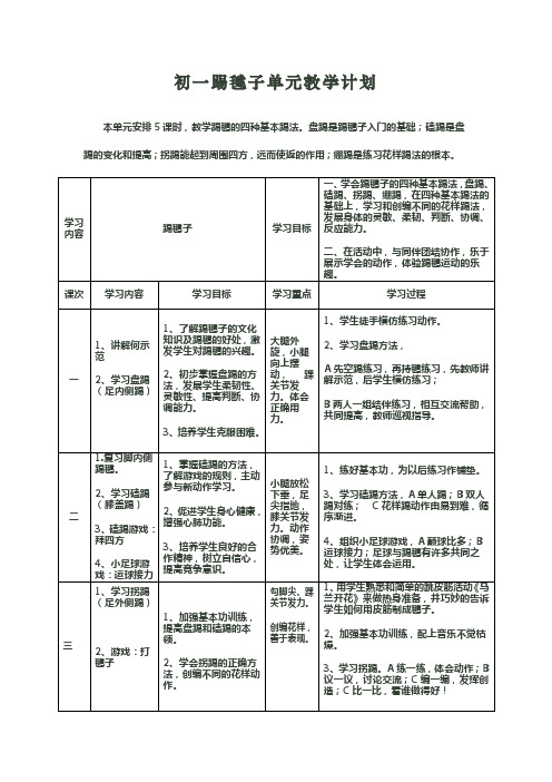 初一踢毽子单元教学计划