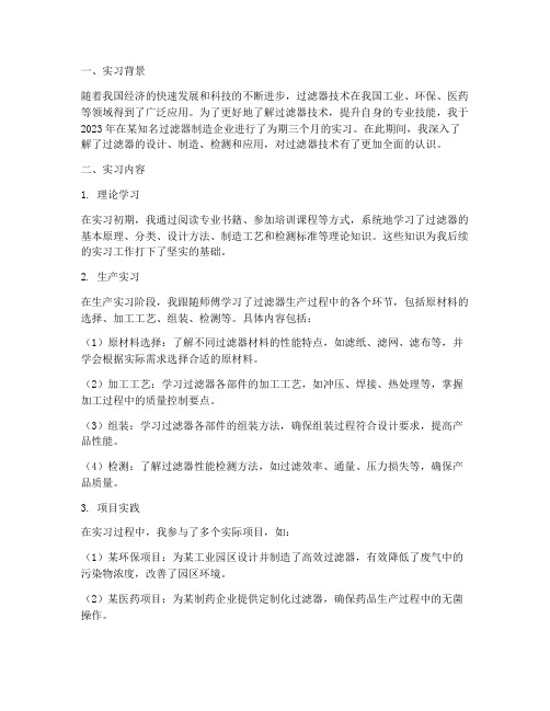 过滤器技术实习报告