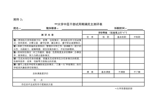 上海大学中层干部试用期满民主测评表【模板】