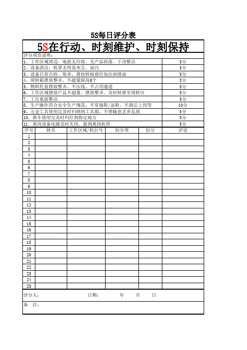 5S每日评分表