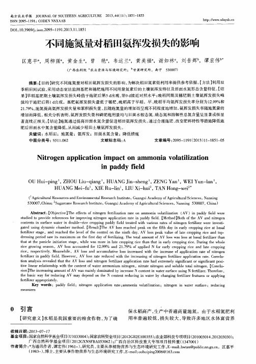 不同施氮量对稻田氨挥发损失的影响