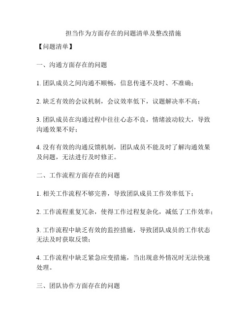 担当作为方面存在的问题清单及整改措施