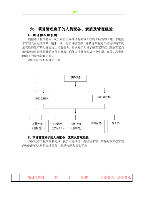 六、项目管理班子的人员配备、素质及管理经验