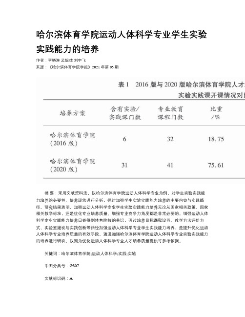 哈尔滨体育学院运动人体科学专业学生实验实践能力的培养