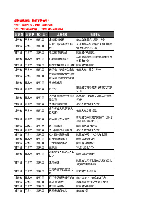 新版甘肃省天水市麦积区保健品企业公司商家户名录单联系方式地址大全52家