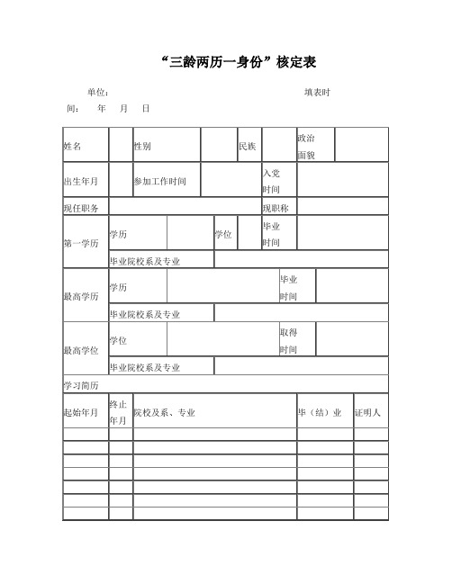 “三龄两历一身份”核定表