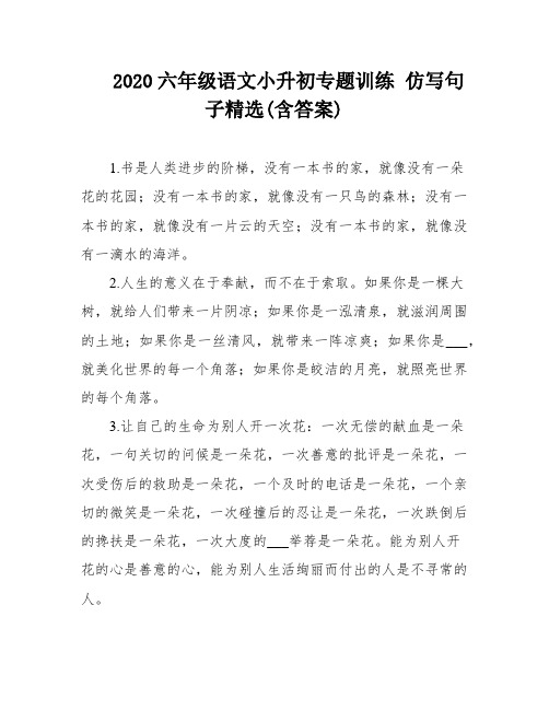 2020六年级语文小升初专题训练 仿写句子精选(含答案)