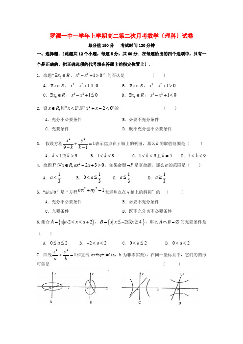 《精编》福建省罗源一中高二数学第一学期第二次月考 理 新人教A版.doc