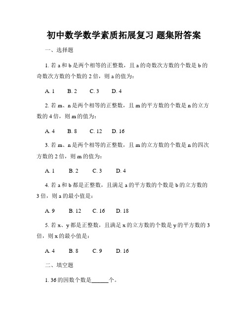 初中数学数学素质拓展复习 题集附答案