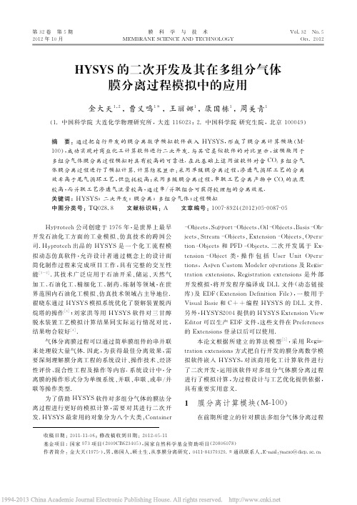 HYSYS的二次开发及其在多组分气体膜分离过程模拟中的应用_金大天