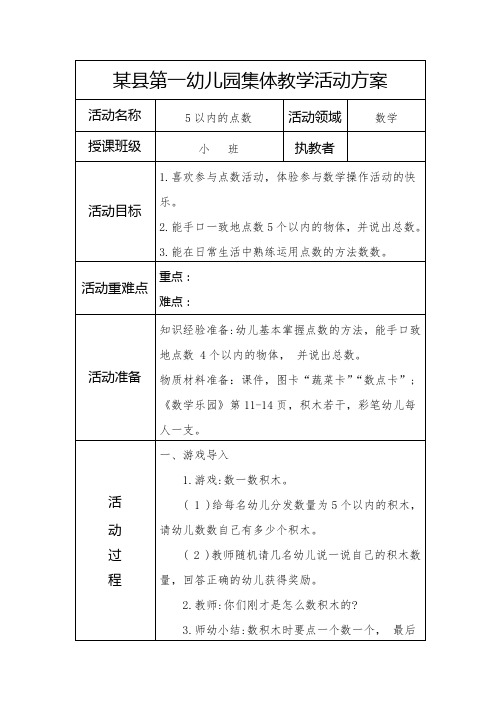 5以内的点数(幼儿园活动方案)