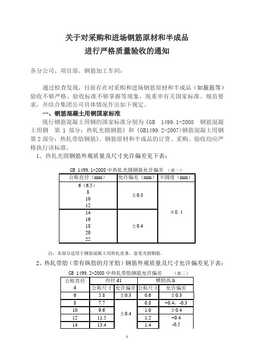 关于对采购和进场钢筋原材和半成品进行严格质量验收的通知