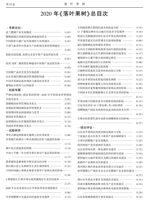 2020年《落叶果树》总目次