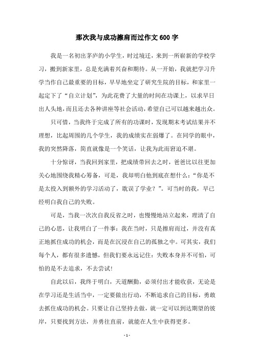 那次我与成功擦肩而过作文600字