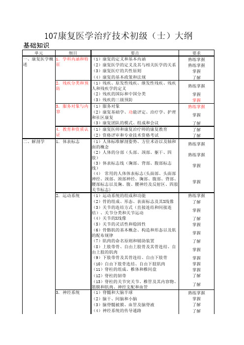 2013年康复医学与治疗技术考试大纲--107康复技术(士)