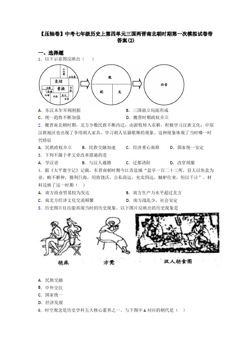 【压轴卷】中考七年级历史上第四单元三国两晋南北朝时期第一次模拟试卷带答案(2)