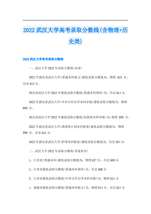 2022武汉大学高考录取分数线(含物理+历史类)