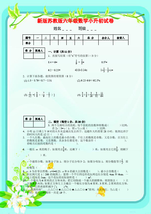 2016-2017新版苏教版数学小升初试卷