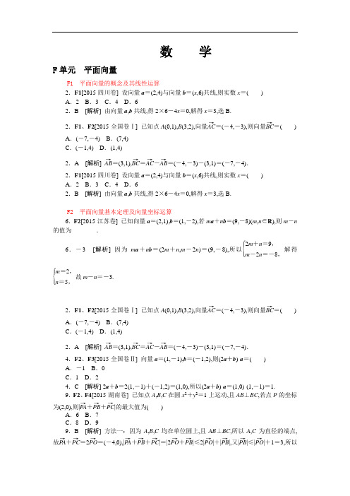 2015年高考数学试题分类汇编F单元 平面向量