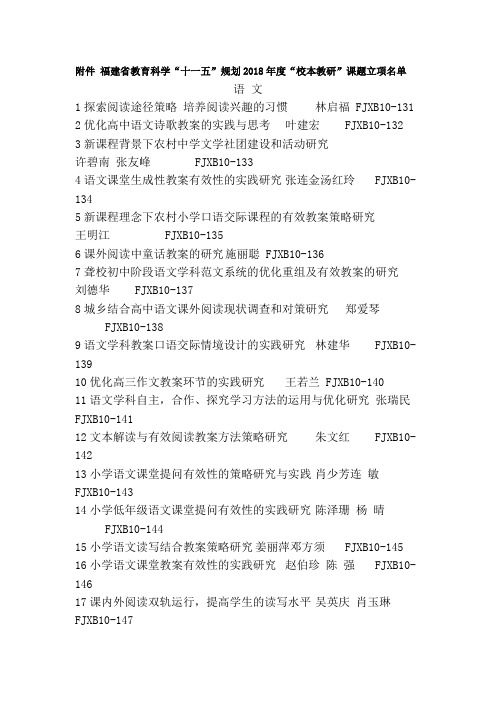 福建省教育科学“十一五”计划度“校本教研”课题立项