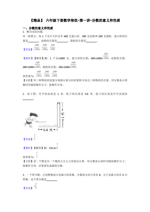 【精品】 六年级下册数学培优-第一讲-分数的意义和性质