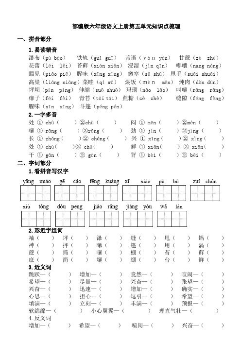 人教部编版六年级语文上册第五单元知识点梳理和训练(含答案)