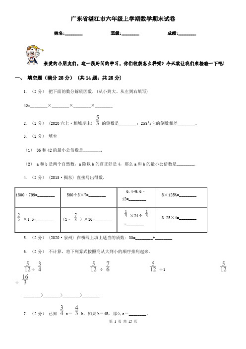 广东省湛江市六年级上学期数学期末试卷