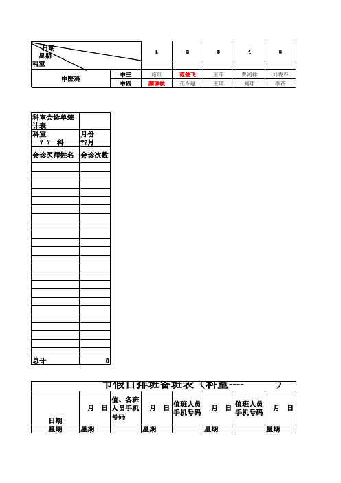 中医科值班表模板