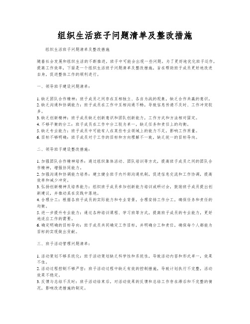 组织生活班子问题清单及整改措施