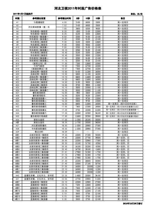 河北卫视2011年广告价格表(10.29版)