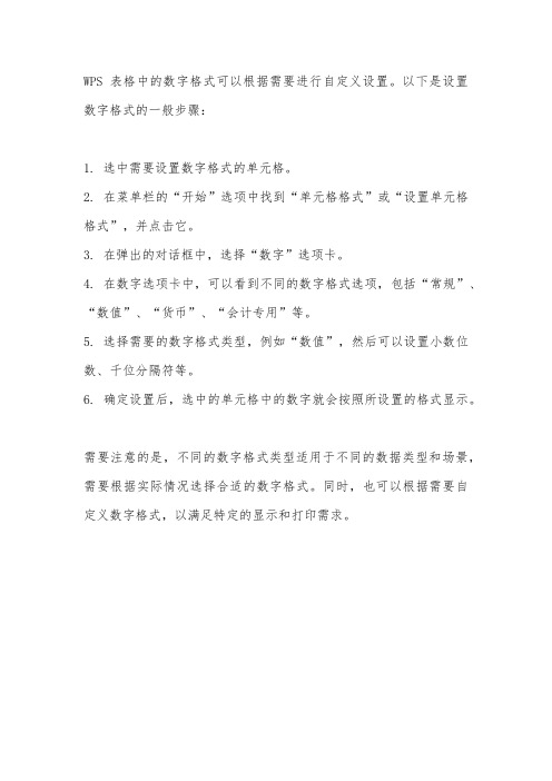 wps单元格中数字格式