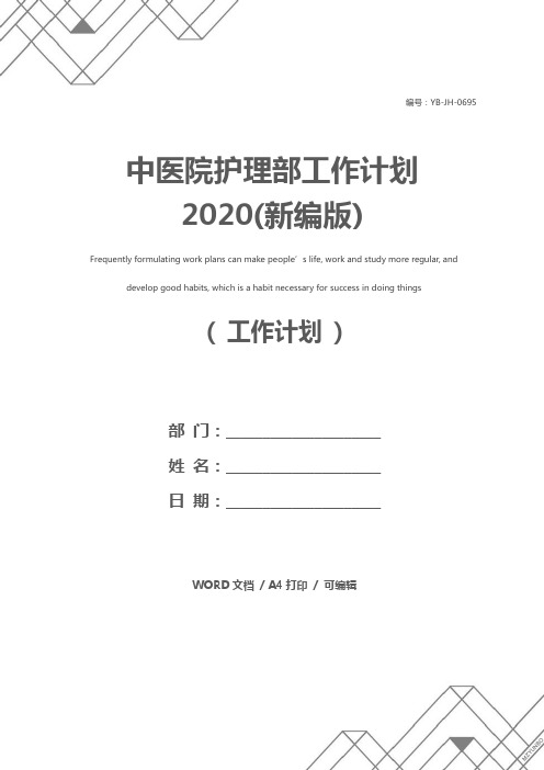 中医院护理部工作计划2020(新编版)