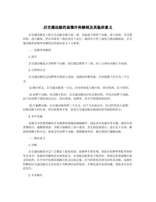 后交通动脉的显微外科解剖及其临床意义