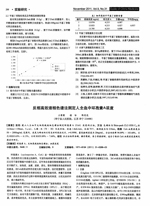 反相高效液相色谱法测定人全血中环孢素A浓度