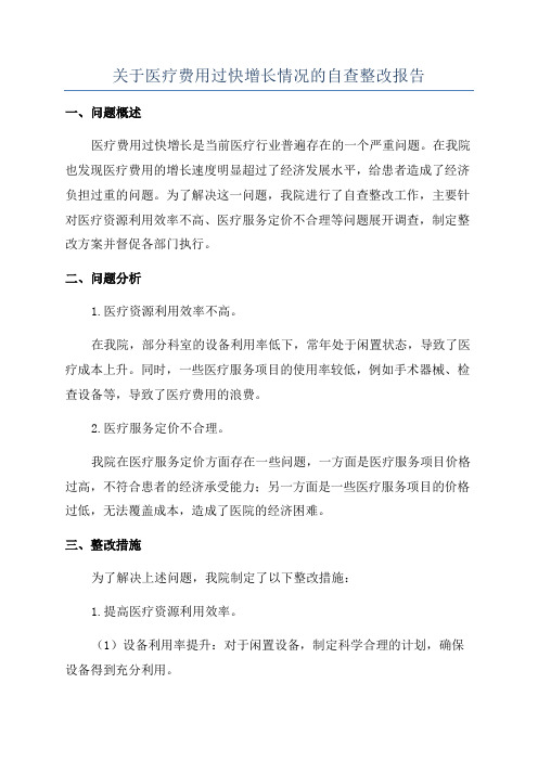 关于医疗费用过快增长情况的自查整改报告